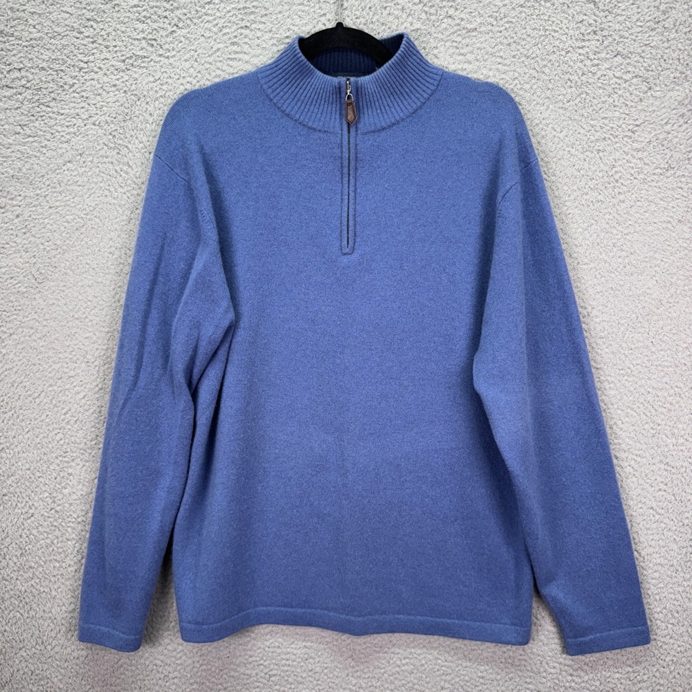Allen Solly Sweater Mens L Blue 100% Cashmere 1/4 Zip Mock Neck Quiet Luxury